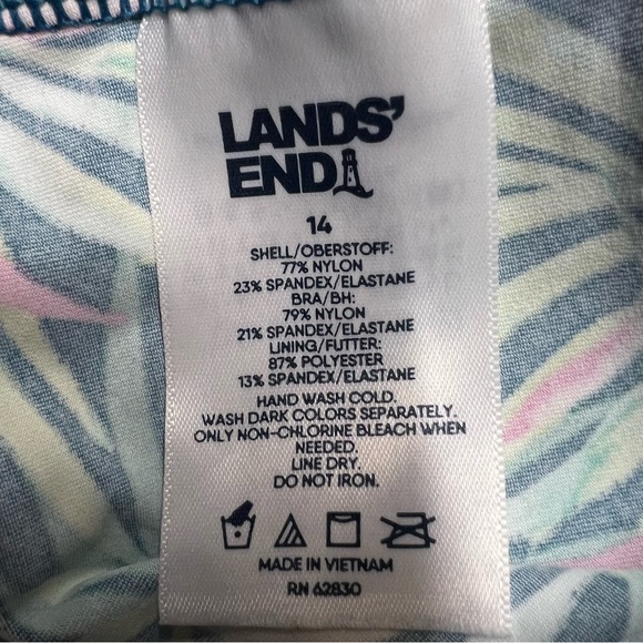 Lands' End Chlorine Resistant Square Neck Tankini Top Baltic Teal Palm Size 14 - Picture 5 of 17